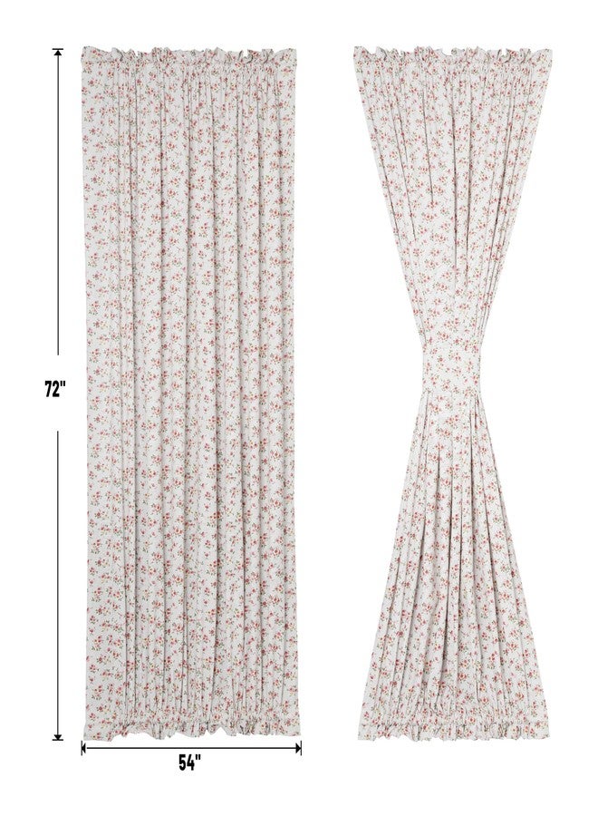 Moslovstar Linen French Door Curtains Set of 2, Elegant Country Style Little Pink Flower Front Door Curtain Dual Rod Pocket Tiebacks Included, 54" W x 72" L - Image 2